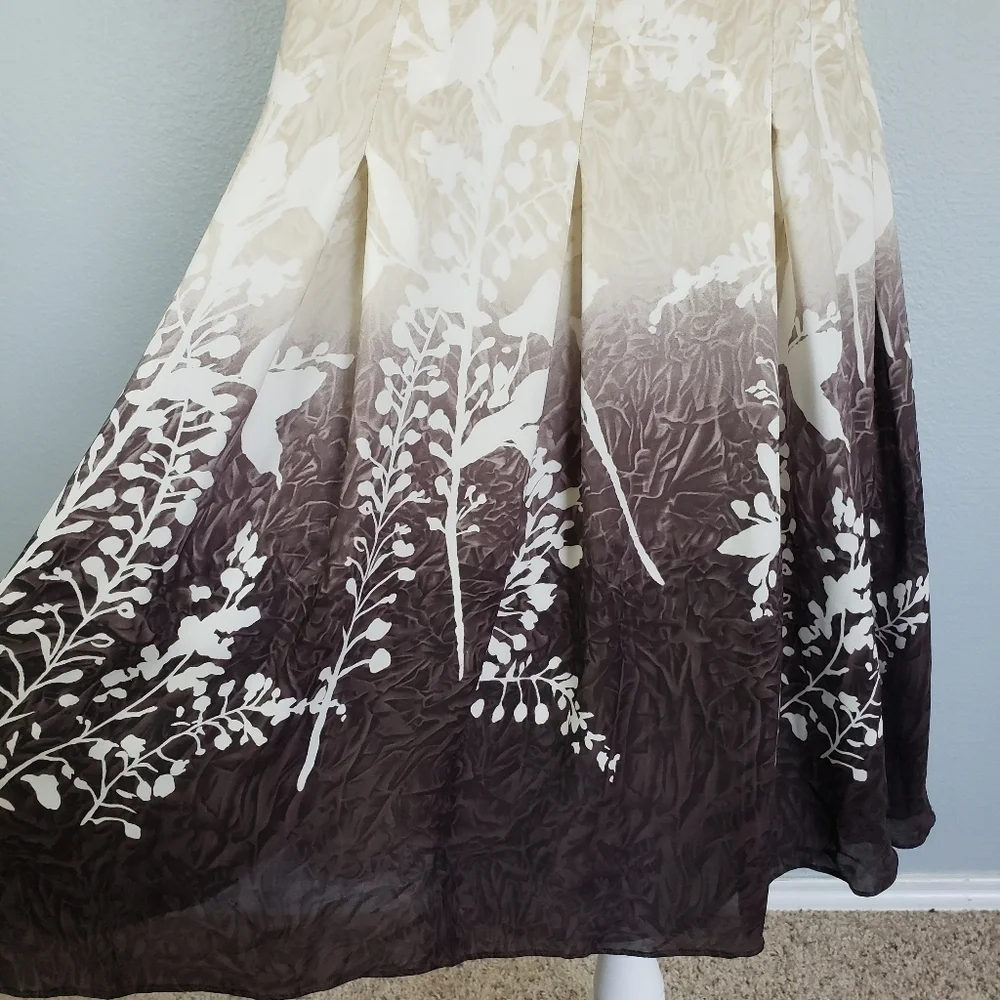 VTG LINDA ALLARD ELLEN TRACEY Ombre 100% Silk Floral Pleated Skirt Sz 8